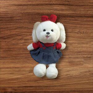 White Plush Dog Toy In Dress & Bow 14" stuffed animal  XIMISO